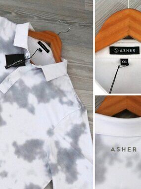ASHER Snow Dyed All Over Print Men's Gray Performance Golf Polo Shirt Size 2XL